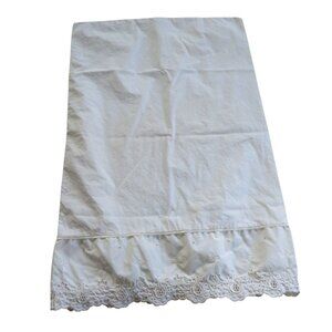 Vintage Beige Pillowcase Embroidered Lace Hem 20"x26" Standard Cottagecore